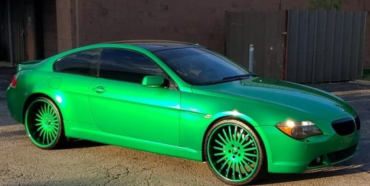 BMW 650i wrapped in 3M 1080 Gloss Green Envy vinyl