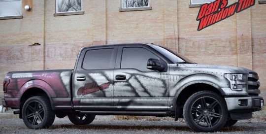 Ford Truck wrapped in custom printed 3M IJ180mC-120 Satin White Aluminum vinyl with 8520 Matte laminate