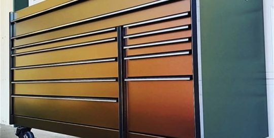 Tool Box wrapped in 3M ColorFlip Satin Volcanic Flare Red/Gold shade shifting vinyl