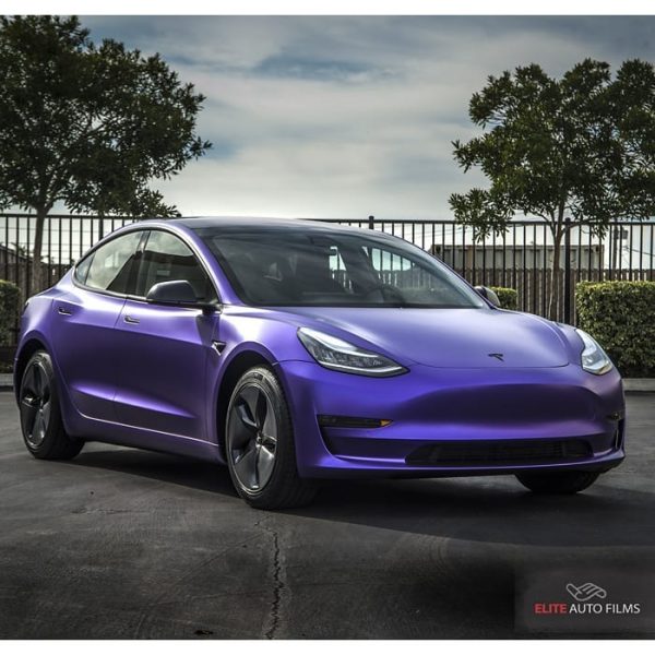Tesla Model 3 wrapped in Avery SW Satin Purple Metallic & Satin Black vinyls
