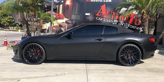Maserati wrapped in Avery SW Satin Black vinyls