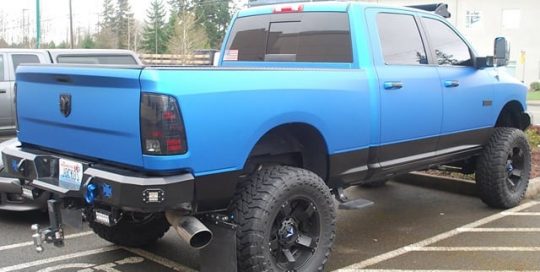 Dodge Ram wrapped in 3M 1080 Matte Blue Metallic & Satin Black vinyls