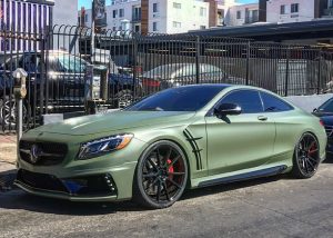 Mercedes benz S63 wrapped in 3M 1080 Matte Military Green vinyl