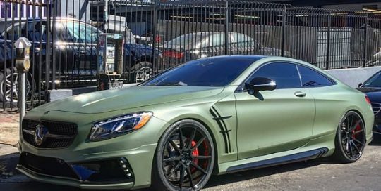 Mercedes benz S63 wrapped in 3M 1080 Matte Military Green vinyl