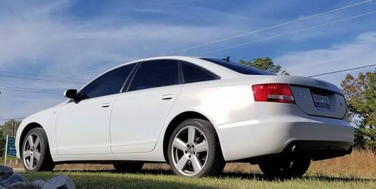 Audi wrapped in 3M 1080 Satin Flip Ghost Pearl shade shifting vinyl