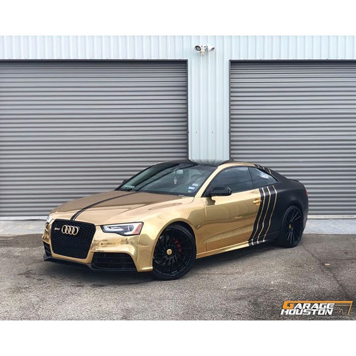 Audi S5 wrapped in Avery SW Gold Chrome and Satin Black vinyls