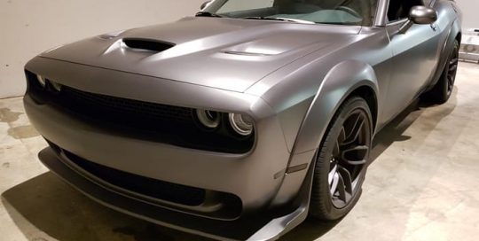 Dodge Challenger wrapped in 3M 1080 Satin Dark Gray vinyl