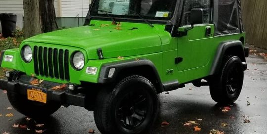 Jeep Wrangler wrapped in 3M 1080 Satin Apple Green vinyl