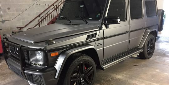 Mercedes Benz Gwagon wrapped in Avery SW Matte Charcoal Metallic and Gloss Black vinyls