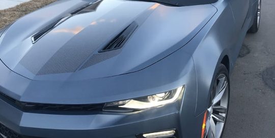 Chevrolet Camaro wrapped in 3M 1080 Satin Thundercloud vinyl