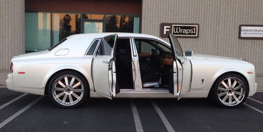 Rolls Royce Ghost wrapped in 1080 Satin Pearl White on silver original paint