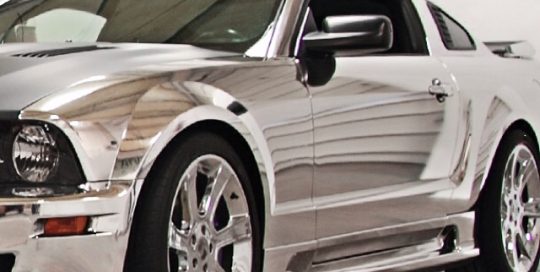 Ford Mustang wrapped in Avery Conform Chrome
