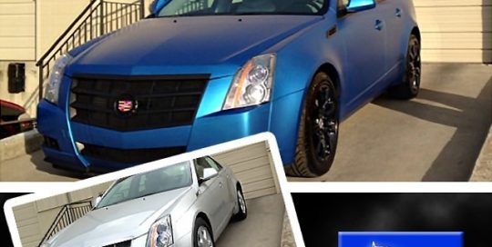 Cadillac CTS wrapped in 1080 Matte Blue Metallic vinyl