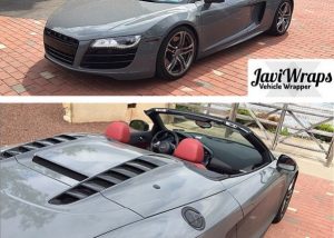 Audi R8 wrapped in Avery SW Gloss Dark Grey vinyl