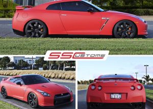 Nissan GTR wrapped in 1080 Matte Red vinyl