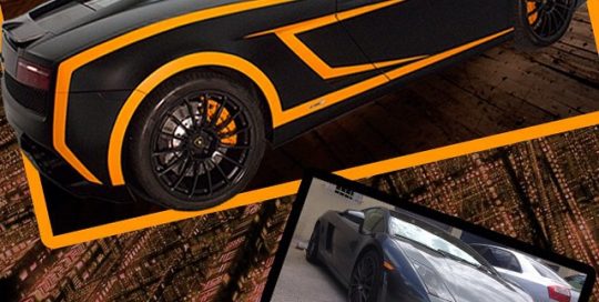 Lamborghini Gallardo wrapped in Satin Black, Matte Orange and Gloss Black vinyl