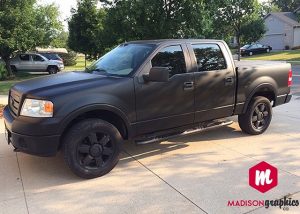 Ford F150 wrapped in orafol_americas 970RA Matte Black vinyl