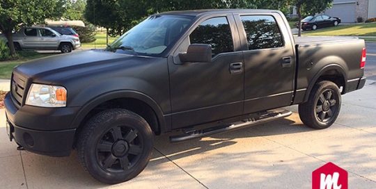 Ford F150 wrapped in orafol_americas 970RA Matte Black vinyl