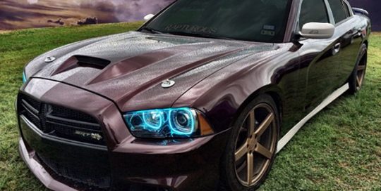 Charger SRT wrapped in new 1080 Black Rose vinyl