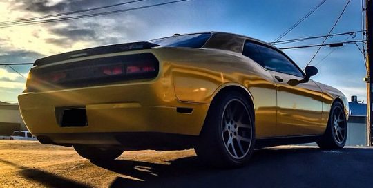 Dodge Challenger wrapped in UPP Hornet Metallic vinyl