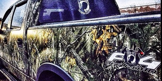 Ford F150 wrapped in Xtra camouflage vinylwrap