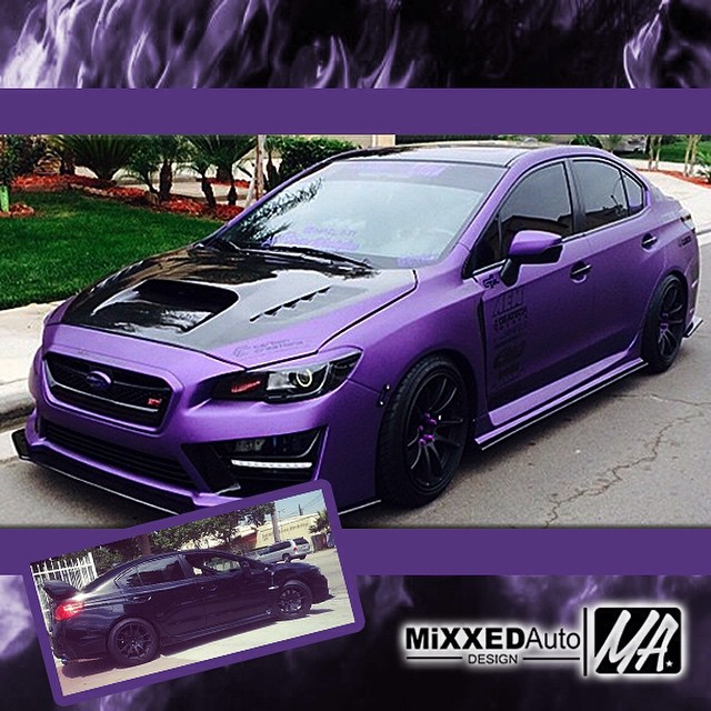 Subaru STI wrapped in Avery SW Matte Metallic Purple vinyl