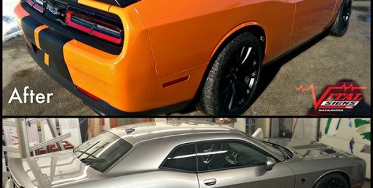 Dodge Challenger wrapped in Avery SW Gloss Orange