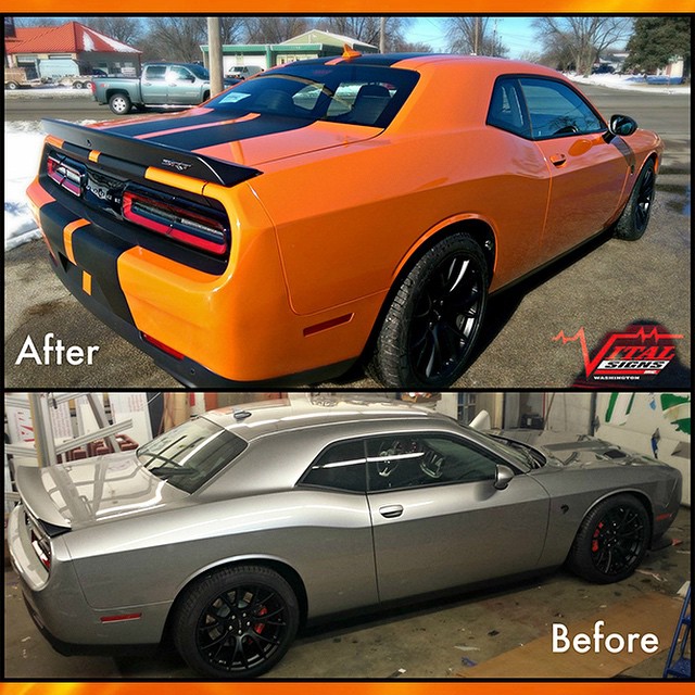 Dodge Challenger wrapped in Avery SW Gloss Orange