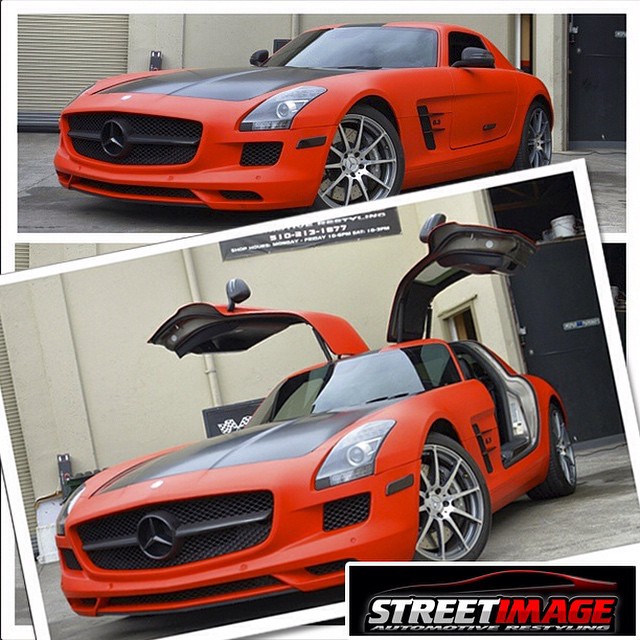 Mercedes Benz SLS wrapped in 1080 Matte Red and Satin Black