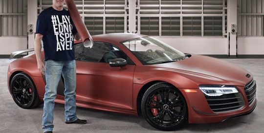 Audi R8 wrapped in Red Aluminum vinyl