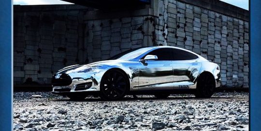 Tesla wrapped in Avery Conform Chrome