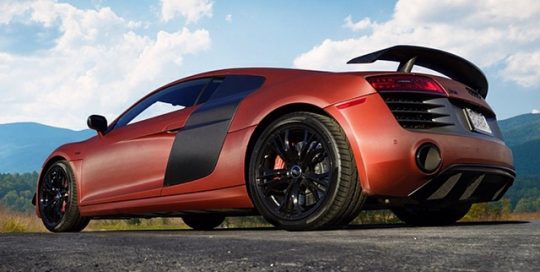 Audi R8 wrapped in UPP Carbon Fiber Red Aluminum vinyl