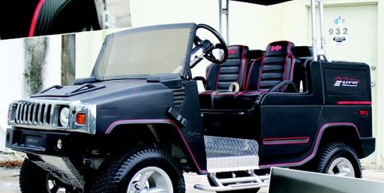 Hummer Custom Golf Cart wrapped in 1080 Matte Black and Carbon Fiber with Avery SW Gloss Carmine Red vinyl