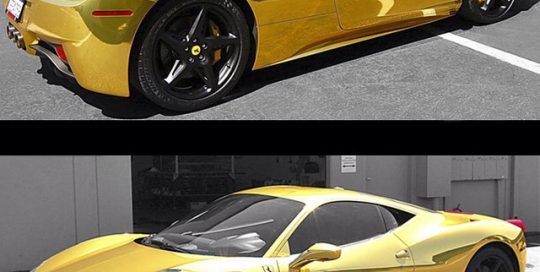 Ferrari 458 wrapped in Avery Gold Chrome