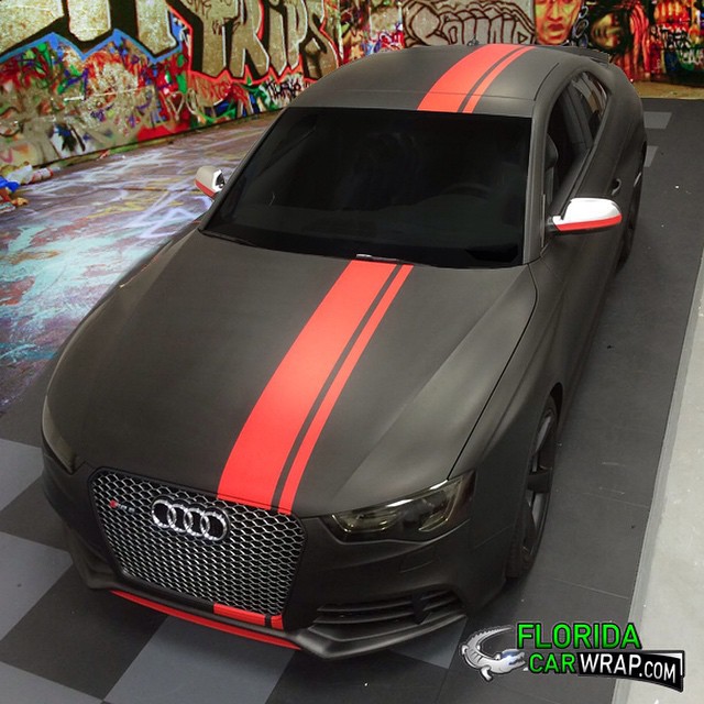 Audi RS5 wrapped in Matte Black and Matte Red vinyl