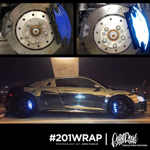 Audi R8 wrapped in 680 Series Blue Reflective brake calipers on the Avery Chrome is a killer combination