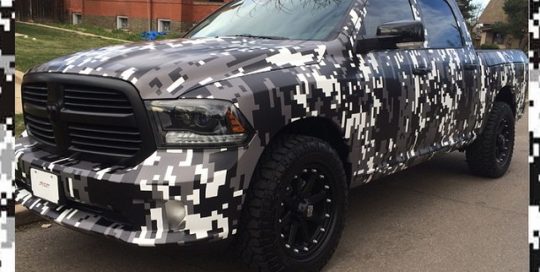 Dodge Ram wrapped in custom printed digital camo on 180Cv3