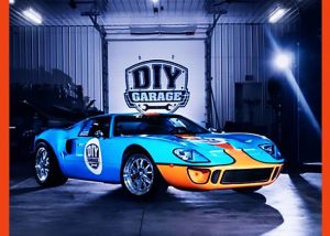 Ford GT40 wrapped in Gulf livery colors 1080 Gloss Sky Blue and Gloss Bright Orange vinyls