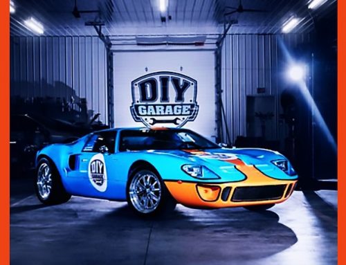 Ford GT40 wrapped in Gulf livery colors 1080 Gloss Sky Blue and Gloss Bright Orange vinyls