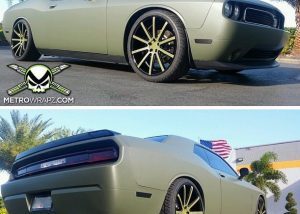 Dodge Challenger wrapped in 1080 Matte Military Green vinyl