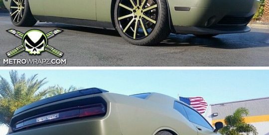 Dodge Challenger wrapped in 1080 Matte Military Green vinyl