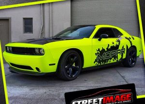 Dodge Challenger wrapped in Hi Liter Yellow