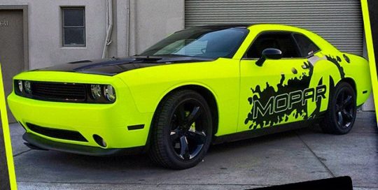 Dodge Challenger wrapped in Hi Liter Yellow