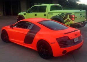 Audi R8 wrapped in 1080 Neon Fluorescent Orange or Hi Liter Fluorescent Yellow
