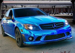 Mercedes Benz C63 wrapped in Avery Blue Chrome