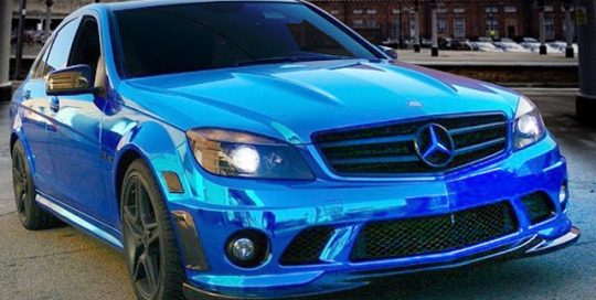 Mercedes Benz C63 wrapped in Avery Blue Chrome