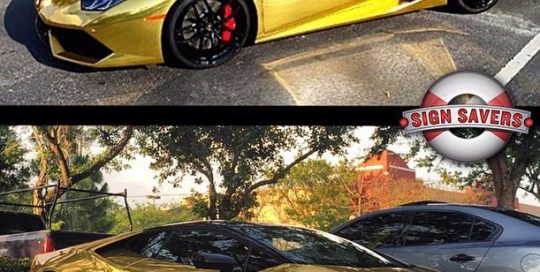 Lamborghini Huracan wrapped in Avery Gold Chrome vinyl