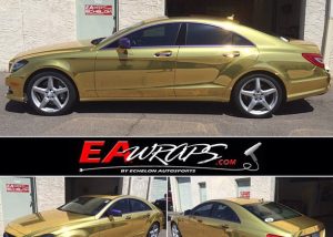 Mercedes Benz CLS 550 wrapped in Avery Gold Chrome