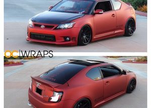 Toyota Scion TC wrapped in UPP Matte Red Aluminum vinyl