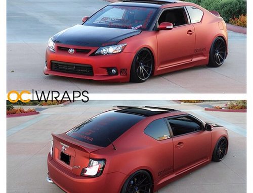 Toyota Scion TC wrapped in UPP Matte Red Aluminum vinyl